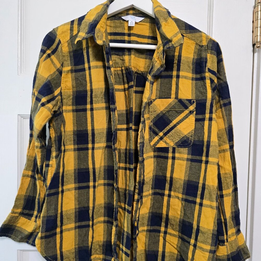 Time and Tru Mustard and Navy Flannel Button down top - S